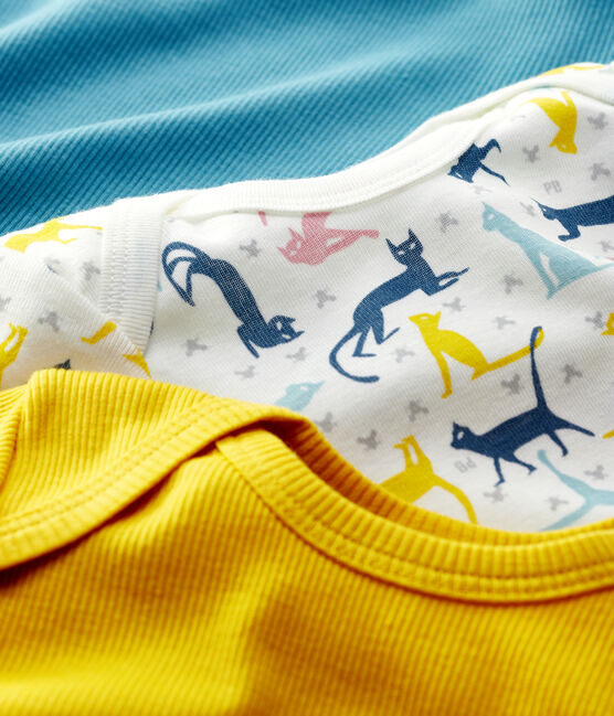Babies' Cat Patterned Short-Sleeved Cotton and Lyocell Bodysuit - 3-Pack variante 1